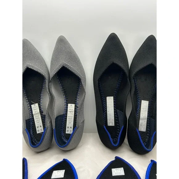 Rothys The Point Flats Bundle 2 Pairs Solid Black Grey Birdseye Womens 7.5 - Picture 11 of 12
